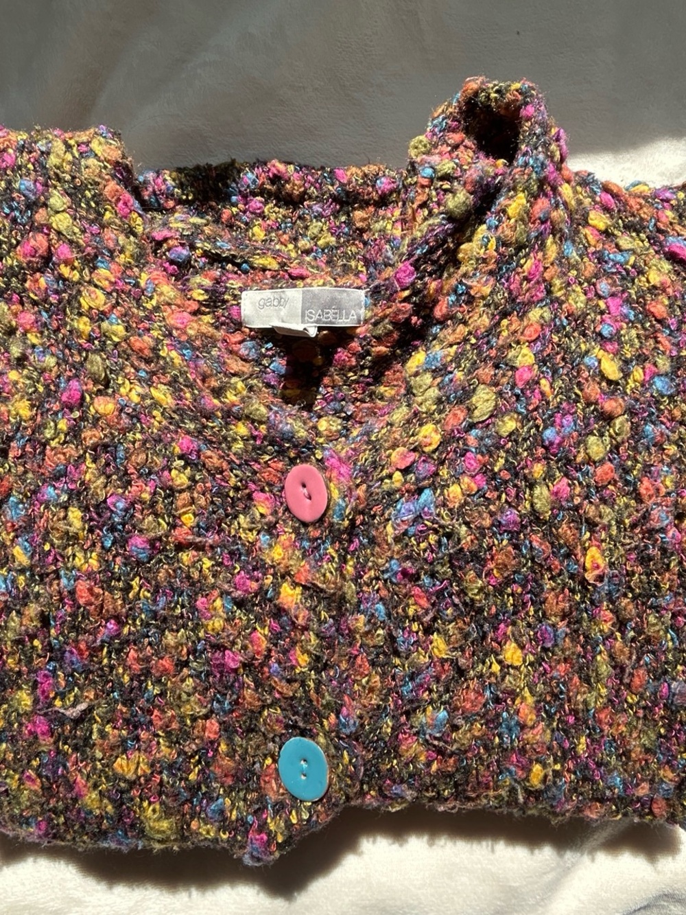 Gabby Isabella Multicolor Bouclé Knit Cardigan - Pink, Yellow, Blue, Orange